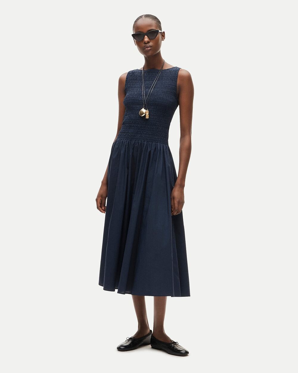J.Crew Lina smocked midi dress Navy M